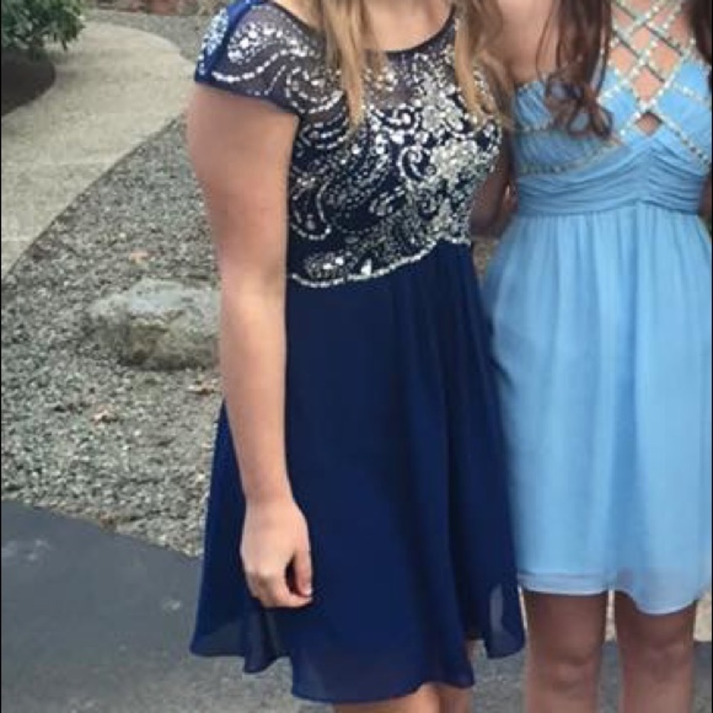 Semi formal navy blue jeweled dress